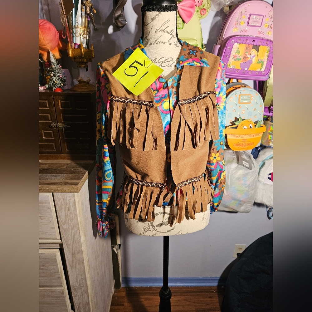 Hippie Costume Top Attached Faux Vest Size Medium Franco